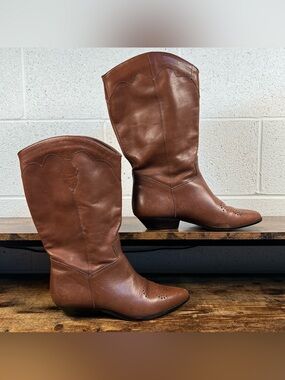 Markon Boots Jenni Brown Leather Tall Western Low Heel Women's 9